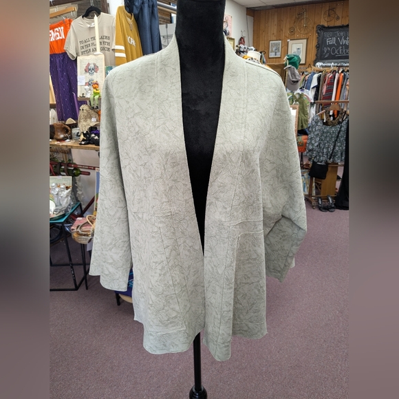 Solitaire Faux Suede Open-Front Cardigan Jacket - Picture 1 of 4